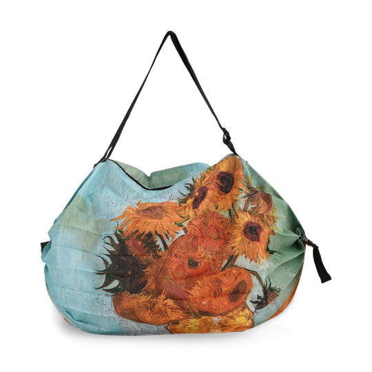Schultertasche mit Kunst-Print, Faltbares Design, ca. 40x30x12 cm, Sonnenblumen