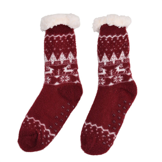 SHERPA Kuschelsocken mit Weihnachts-Design und rutschfester Sohle, Einheitsgröße, Rot