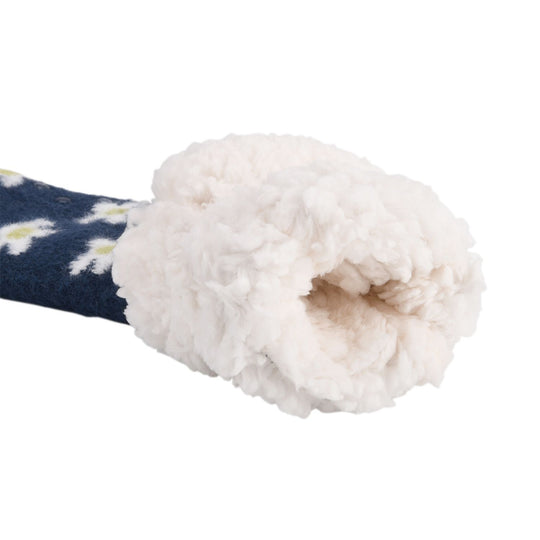 SHERPA Kuschelsocken mit Blumen-Design und rutschfester Sohle, Einheitsgröße, Dunkelblau