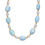 AA Larimar, Süßwasser Perle Halskette ca. 45 cm 925 Silber 750 Gelbgold Vermeil
