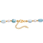 AA Larimar, Süßwasser Perle Halskette ca. 45 cm 925 Silber 750 Gelbgold Vermeil