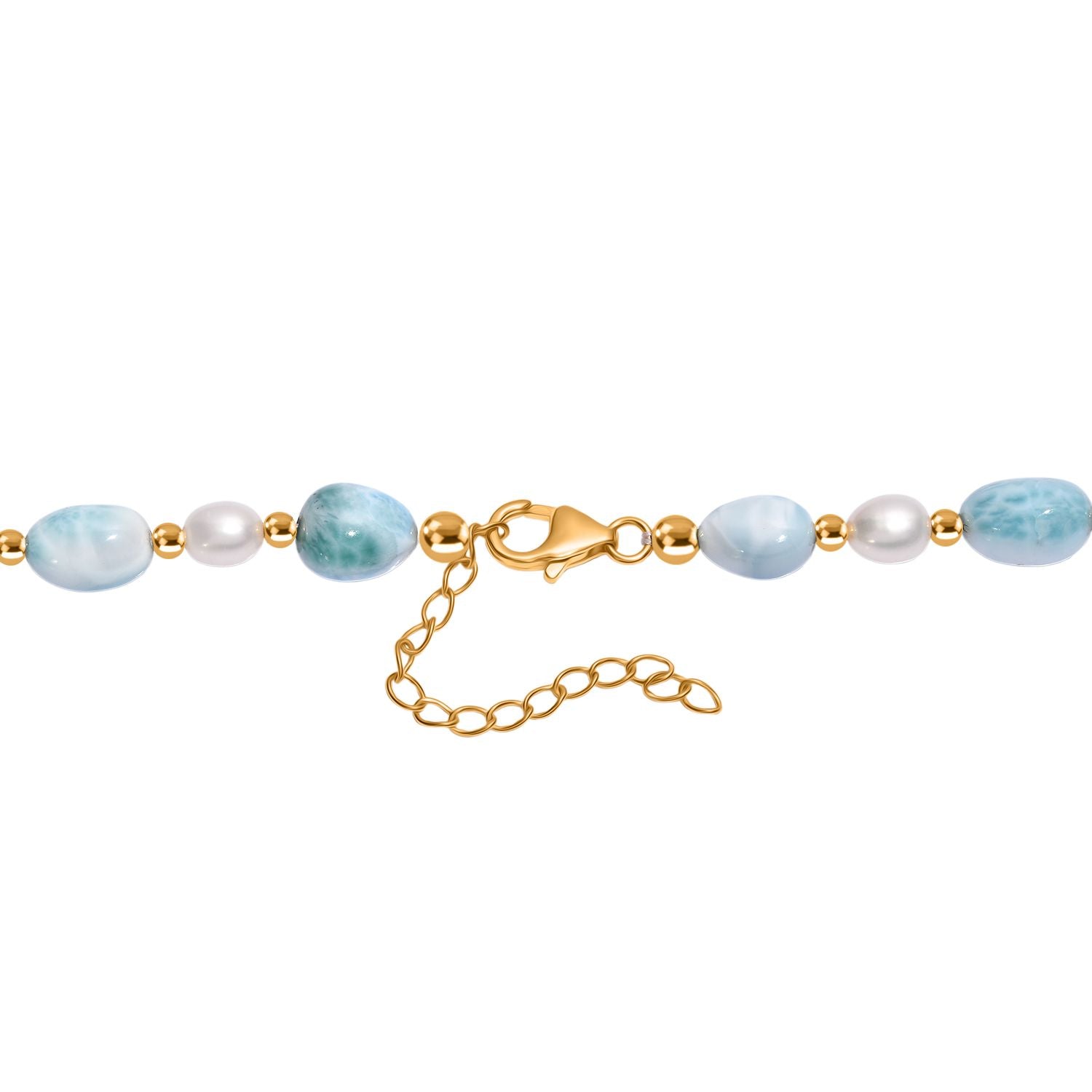 AA Larimar, Süßwasser Perle Halskette ca. 45 cm 925 Silber 750 Gelbgold Vermeil