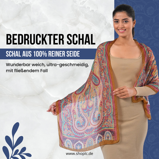 Eleganter Luxuriöser 100% Seidenschal, Größe: 160 x 49 cm, Blau-Mehrfarbig