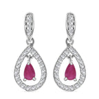 Burmesischer-Rubin, Weißer Zirkon Ohrringe 925 Silber rhodiniert ca. 0.85 ct