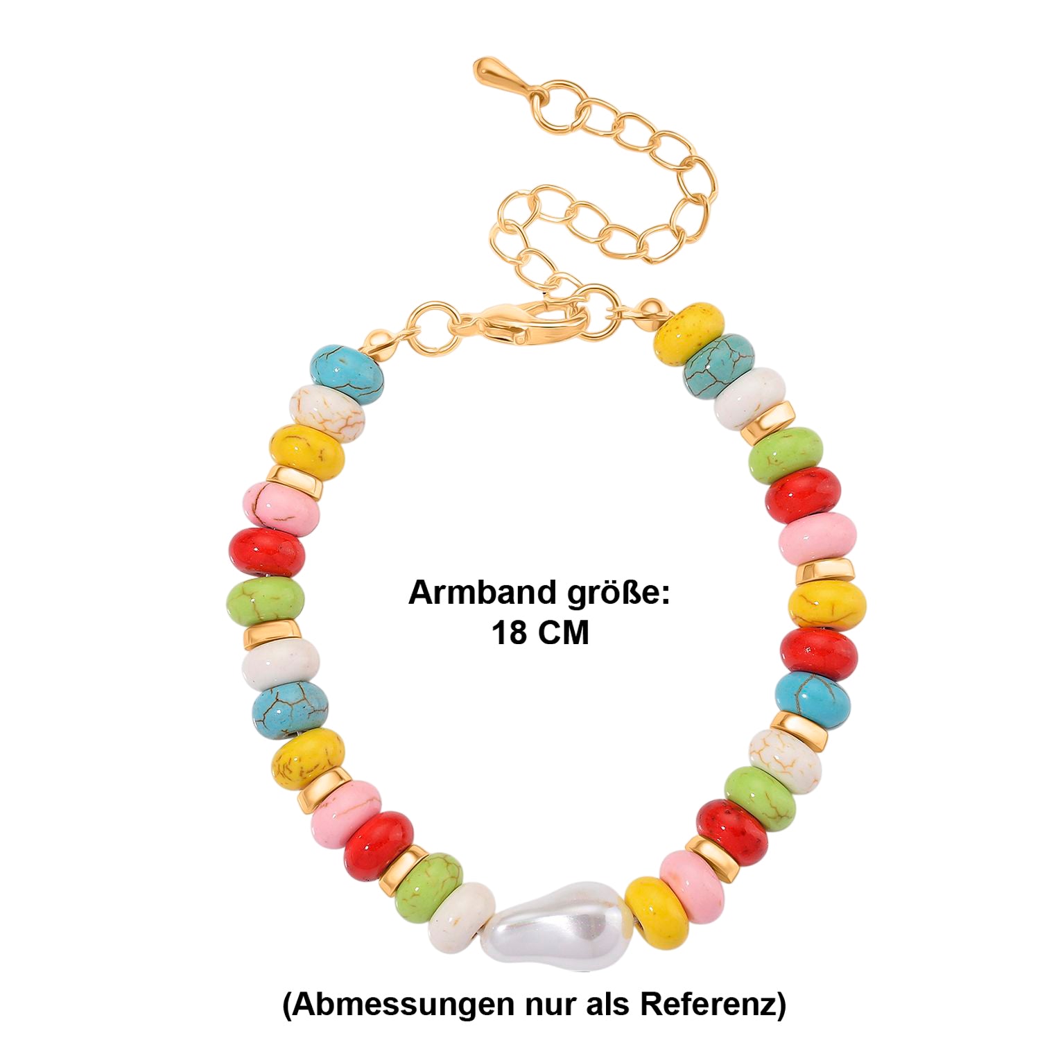 Weiße Muschelkernperle, Howlit Armband, ca. 18 cm + 5 cm Extender, goldfarben