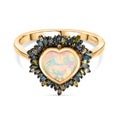 Bloom Heart - D joy Natürlicher, äthiopischer Welo Opal, Blauer Diamant Ring, 925 Silber 750 Gelbgold Vermeil (Größe 18.00) ca. 1.40 ct
