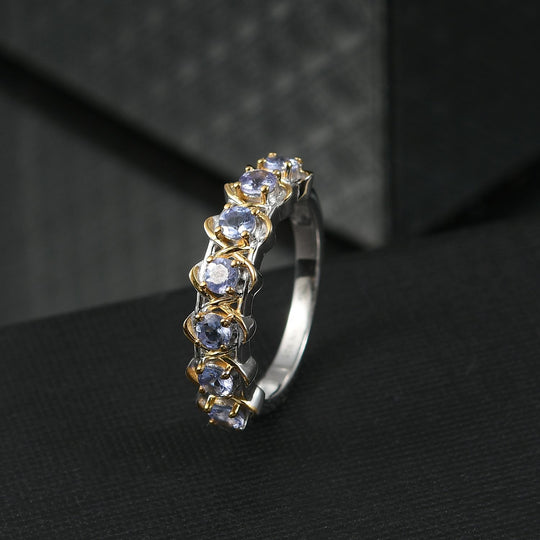 D joy Tansanit Ring 925 Silber platiniert und vergoldet (Größe 21.00) ca. 0.71 ct