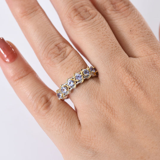 D joy Tansanit Ring 925 Silber platiniert und vergoldet (Größe 21.00) ca. 0.71 ct