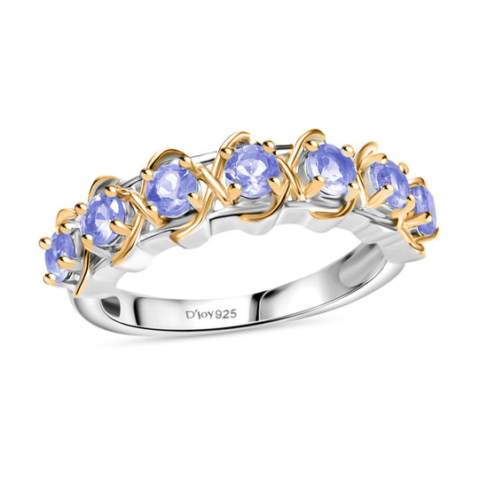 D joy Tansanit Ring 925 Silber platiniert und vergoldet (Größe 21.00) ca. 0.71 ct
