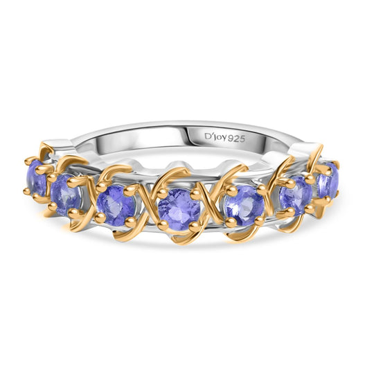 D joy Tansanit Ring 925 Silber platiniert und vergoldet (Größe 21.00) ca. 0.71 ct