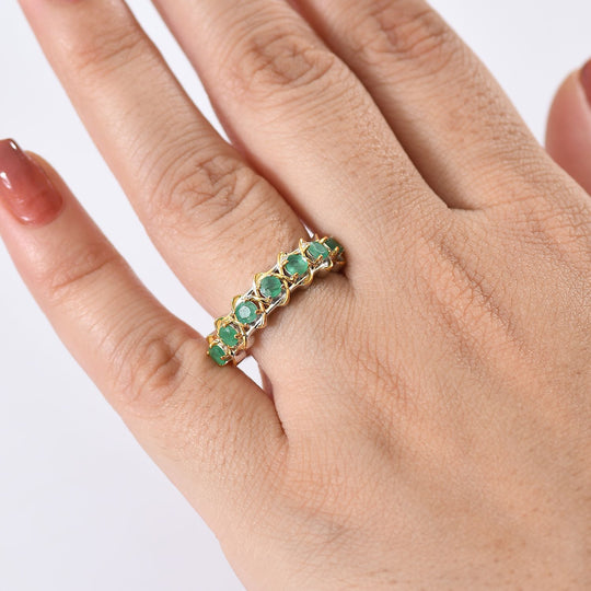 D joy Socoto Smaragd Ring 925 Silber platiniert und vergoldet (Größe 21.00) ca. 0.80 ct