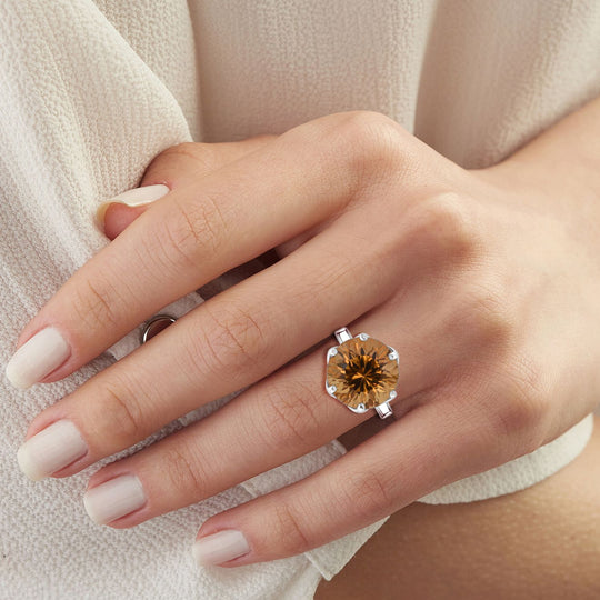 ShopLC Exklusiv: Millennial-Schliff, Citrin Ring 925 Silber rhodiniert (Größe 18.00) ca. 6.30 ct