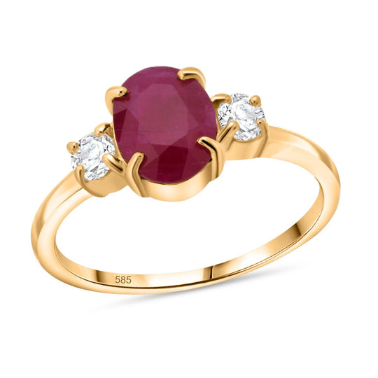 AAA Natürlicher burmesischer Rubin, Weißer Diamant Ring 585 Gelb Gold (Größe 17.00) ca. 2.17 ct