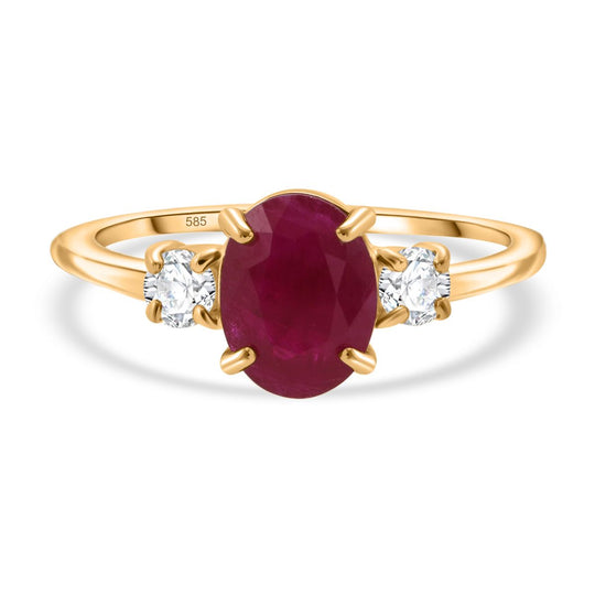 AAA Natürlicher burmesischer Rubin, Weißer Diamant Ring 585 Gelb Gold (Größe 17.00) ca. 2.17 ct