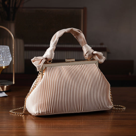 Plissiertes Design Crossbody Bag mit Knotenhenkel, 23 x 10 x 15 cm, Gold