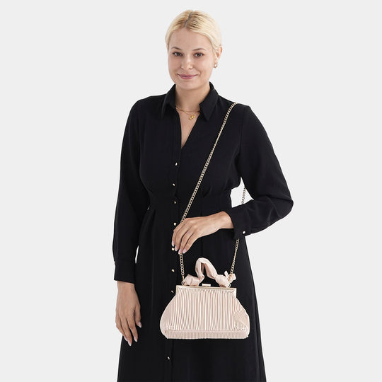 Plissiertes Design Crossbody Bag mit Knotenhenkel, 23 x 10 x 15 cm, Gold