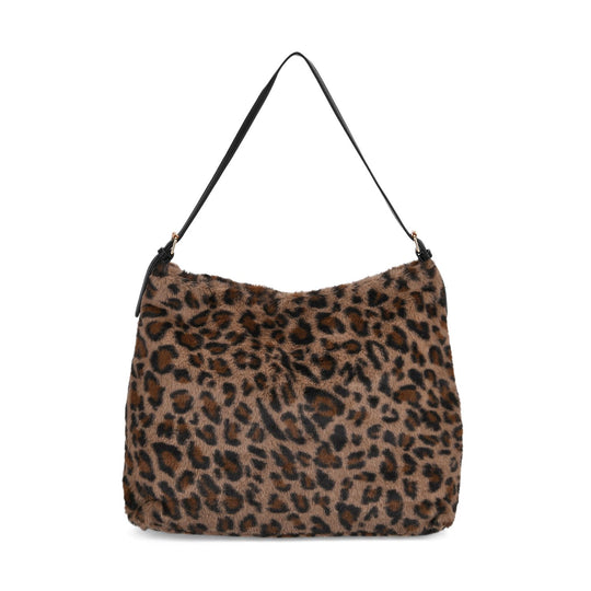 Leopardenmuster-Fellimitat-Tasche, 46x11x35 cm, Braun-Beige