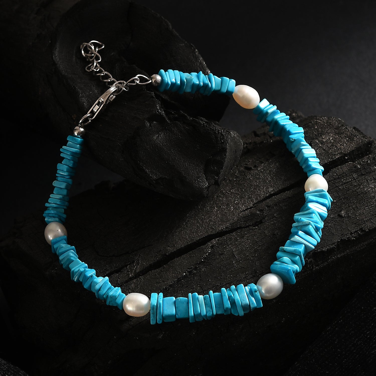 Türkis, Süßwasser Perle Armband ca. 19 cm + 5 cm Extender, 925 Silber rhodiniert