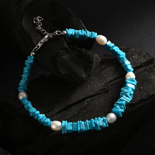 Türkis, Süßwasser Perle Armband ca. 19 cm + 5 cm Extender, 925 Silber rhodiniert