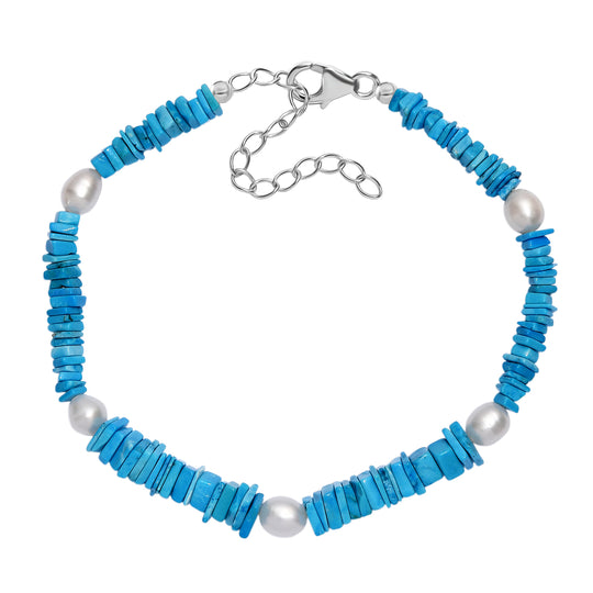 Türkis, Süßwasser Perle Armband ca. 19 cm + 5 cm Extender, 925 Silber rhodiniert