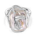 Weißer Süßwasserperle und Zirkonia flexibler Ring