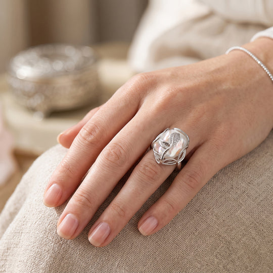 Weiße Süßwasser Perle, Weißer Zirkonia Ring Nickelfreies Messing Flexibles cm