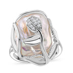 Weiße Süßwasser Perle, Weißer Zirkonia Ring Nickelfreies Messing Flexibles cm