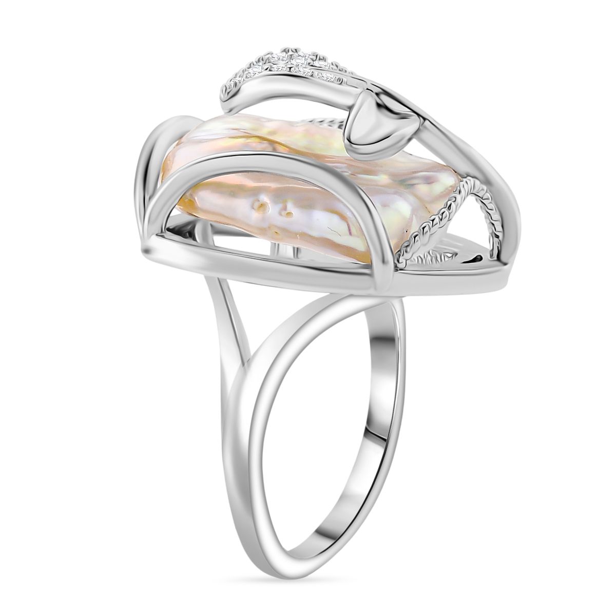 Weiße Süßwasser Perle, Weißer Zirkonia Ring Nickelfreies Messing Flexibles cm
