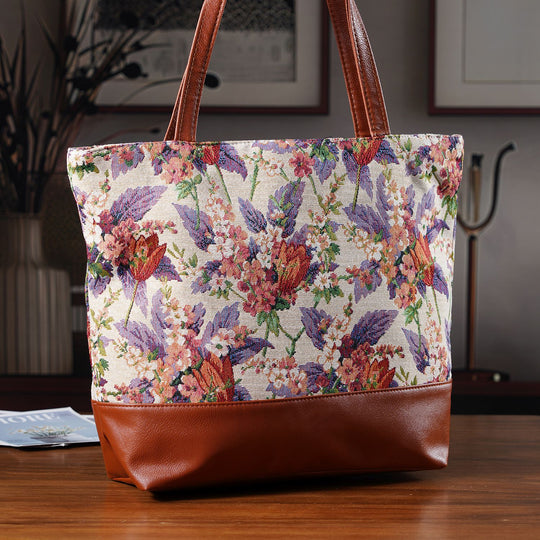 Schultertasche mit Blumenprint, ca. 35.5 x 12 x 36 cm, Mehrfarbig