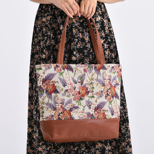 Schultertasche mit Blumenprint, ca. 35.5 x 12 x 36 cm, Mehrfarbig
