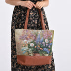 Schultertasche mit Blumenmuster, ca. 35.5 x 12 x 36 cm, Beige