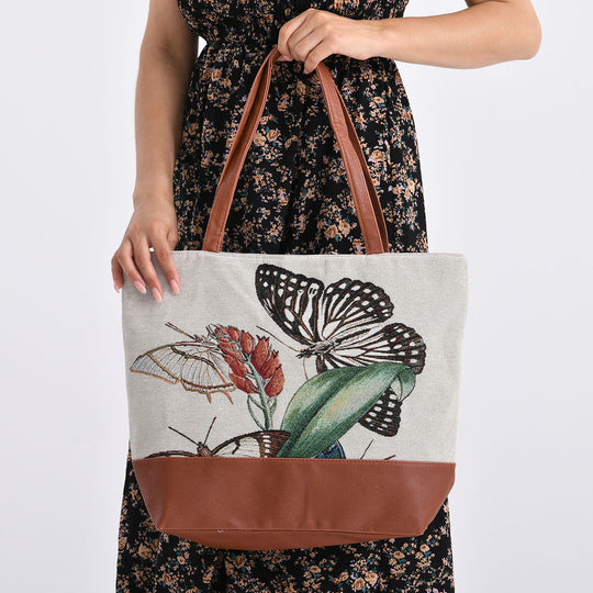 Schultertasche mit Schmetterlingsmuster, ca. 35.5 x 12 x 36 cm, Weiß