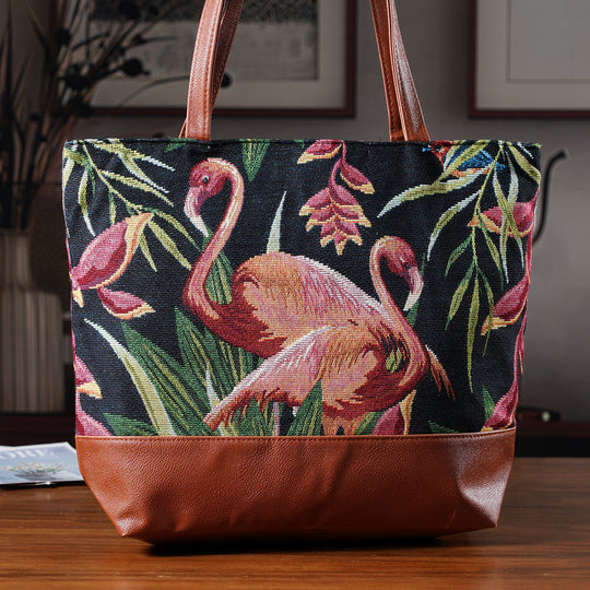 Schultertasche mit Blumenprint, ca. 35.5 x 12 x 36 cm, Lila-Grün