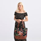 Schultertasche mit Blumenprint, ca. 35.5 x 12 x 36 cm, Lila-Grün
