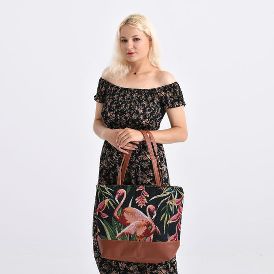 Schultertasche mit Blumenprint, ca. 35.5 x 12 x 36 cm, Lila-Grün