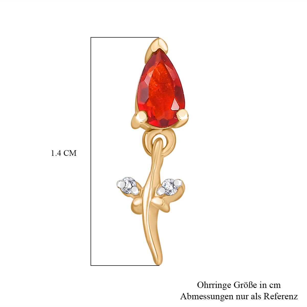 Djoy AA Mexikanischer Kirschfeuer-Opal, Weißer Zirkon Ohrringe 925 Silber 750 Gelb Vergoldet ca. 0,38 ct.