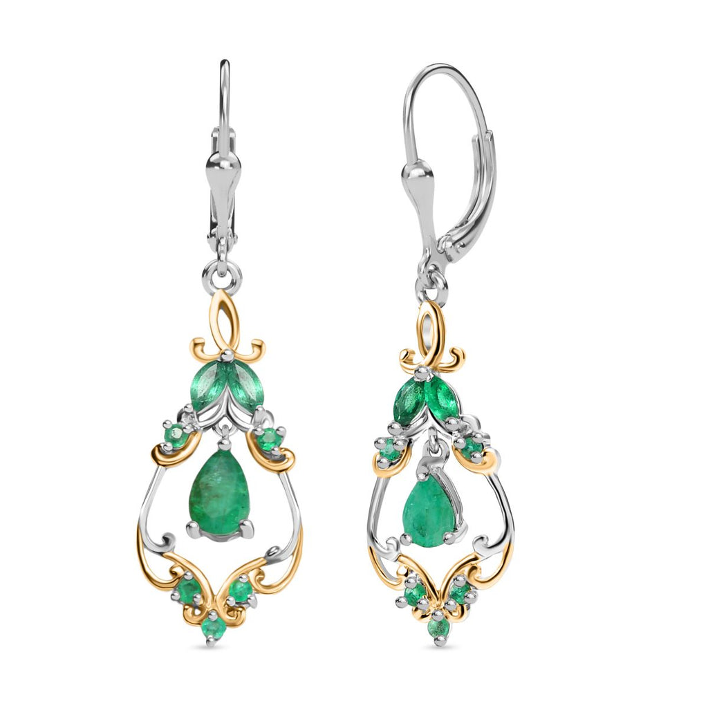 Timeless Regal - D joy Kagem Sambischer Smaragd, Smaragd Ohrringe 925 Silber Rhodiniert und 750 Gelbgold Vermeil ca. 1,26 ct.