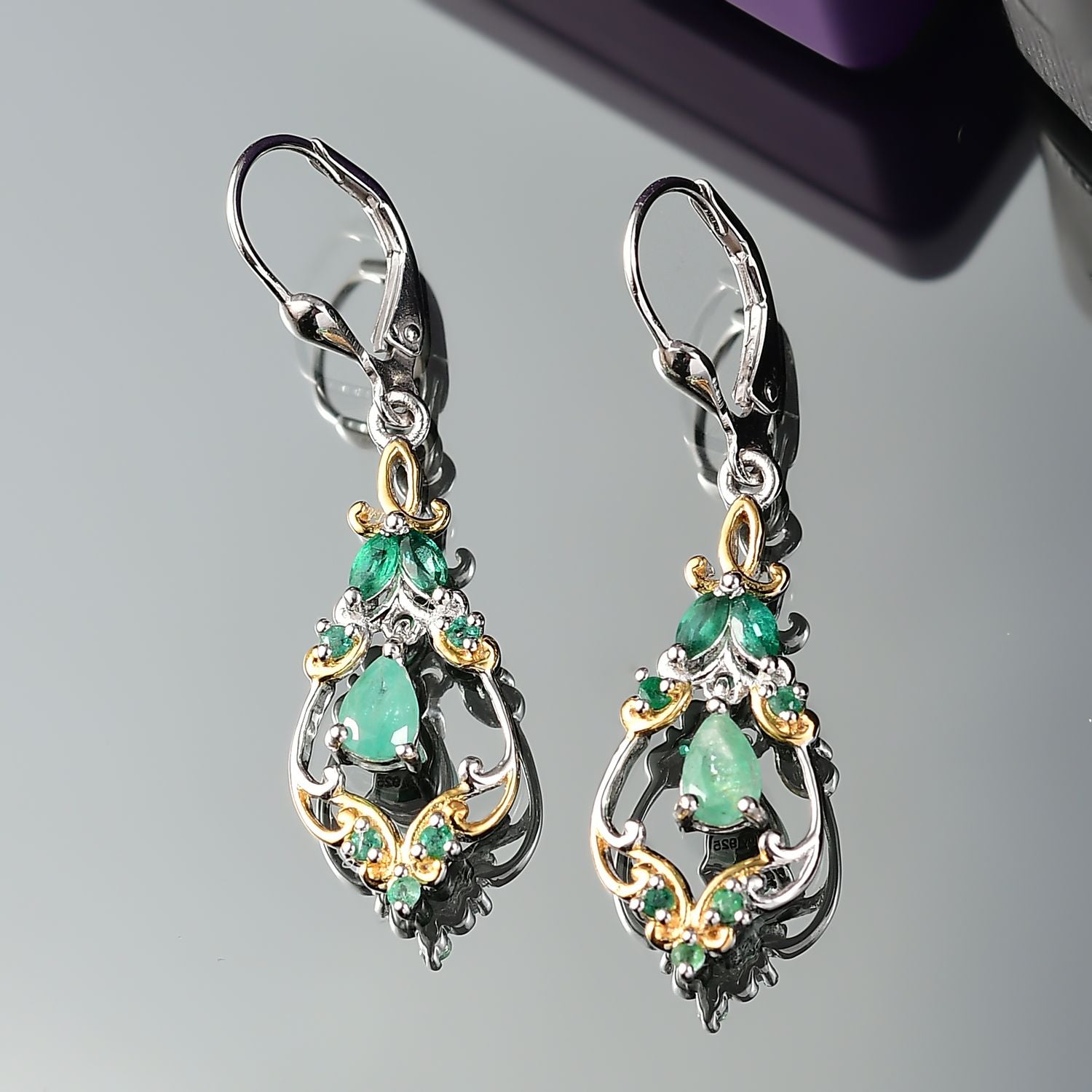 Timeless Regal - D joy Kagem Sambischer Smaragd, Smaragd Ohrringe 925 Silber Rhodiniert und 750 Gelbgold Vermeil ca. 1,26 ct.
