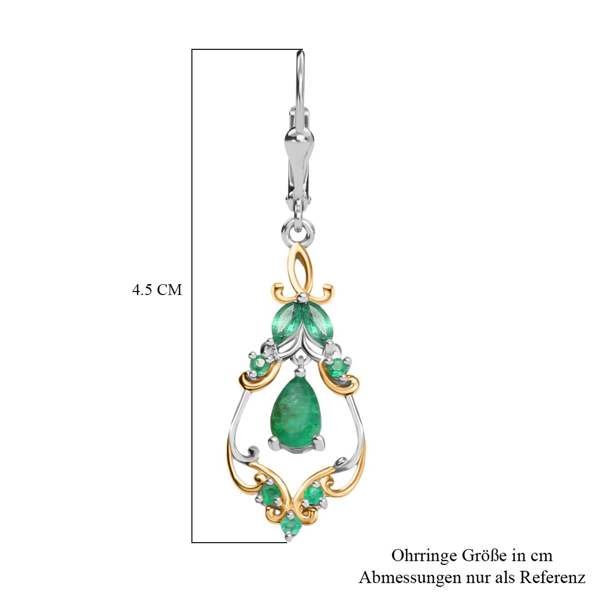 Timeless Regal - D joy Kagem Sambischer Smaragd, Smaragd Ohrringe 925 Silber Rhodiniert und 750 Gelbgold Vermeil ca. 1,26 ct.