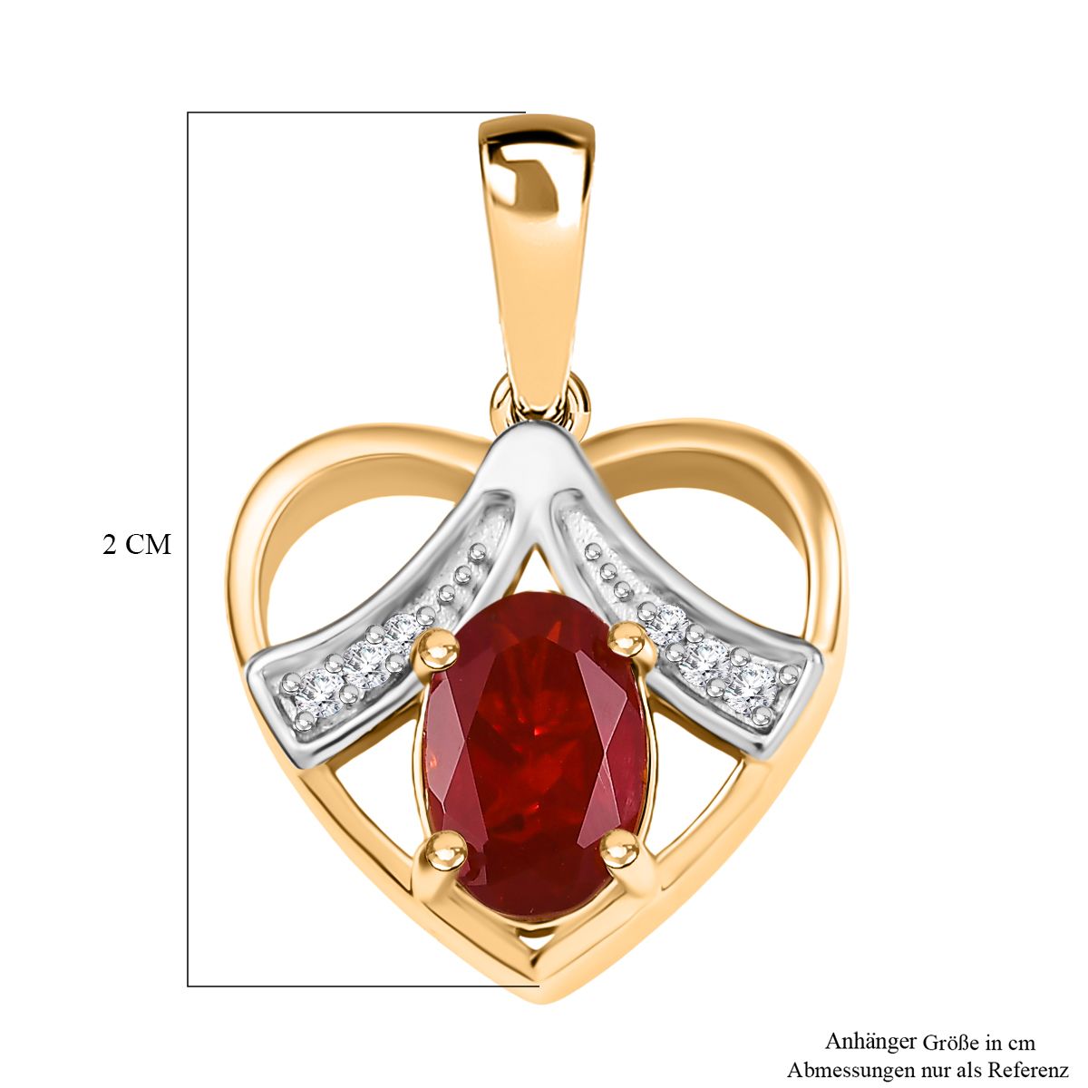 Djoy AA Mexikanischer Kirschfeuer-Opal, Weißer Zirkon Anhänger 925 Silber platiniert und vergoldet ca. 0,66 ct.