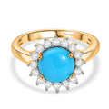 D'Joy AA Sleeping Beauty Türkis, Weißer Zirkon Ring 925 Silber 750 Gelbgold Vermeil (Größe 19.00) ca. 2,39 ct