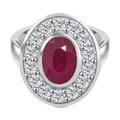 Natürlicher burmesischer Rubin, Weißer Zirkon Ring 925 Silber rhodiniert (Größe 18.00) ca. 1.32 ct