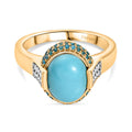 D’joy AA Sleeping Beauty Türkis, Moissanit Ring 925 Silber 750 Gelbgold Vermeil (Größe 19.00) ca. 2,67 ct