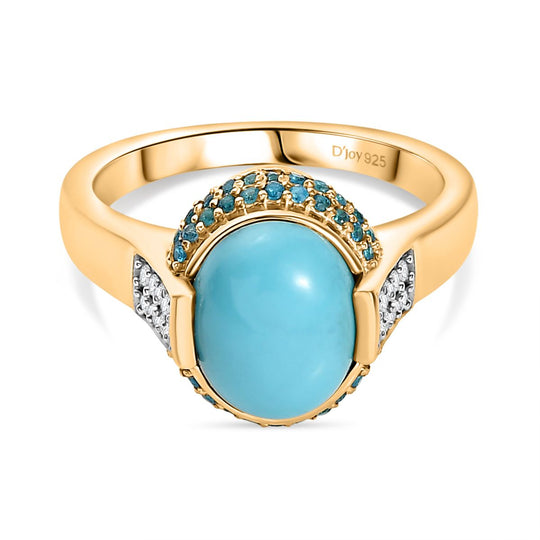 D’joy AA Sleeping Beauty Türkis, Moissanit Ring 925 Silber 750 Gelbgold Vermeil (Größe 21.00) ca. 2,67 ct