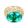 D joy Pfau Quarz Triplette, Weißer Zirkon Ring 925 Silber Rhodiniert und 750 Gelbgold Vermeil (Größe 17.00) ca. 14.02 ct