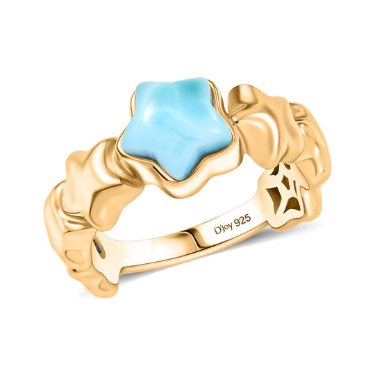 GP Celestial Dream Kollektion - Larimar, Kanchanaburi Blauer Saphir Ring 925 Silber 750 Gelb Vergoldet (Größe 18.00) ca. 2.17 ct