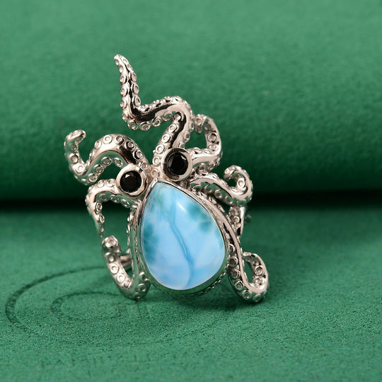 GP Trionfo Kollektion - Larimar, Schwarzer Spinell Ring 925 Silber rhodiniert ca. 6,65 ct