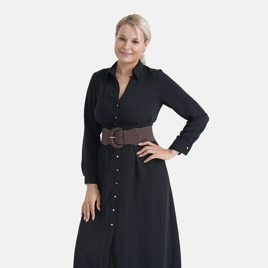 Elastischer Taillengürtel mit runder Schnalle, One Size, Braun