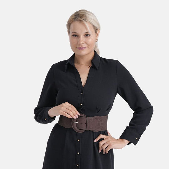 Elastischer Taillengürtel mit runder Schnalle, One Size, Karamell