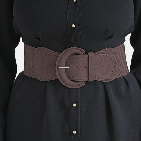 Elastischer Taillengürtel mit runder Schnalle, One Size, Karamell